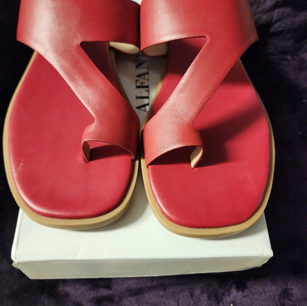 Alfani Red Leather Toe-Loop Slide Sandals